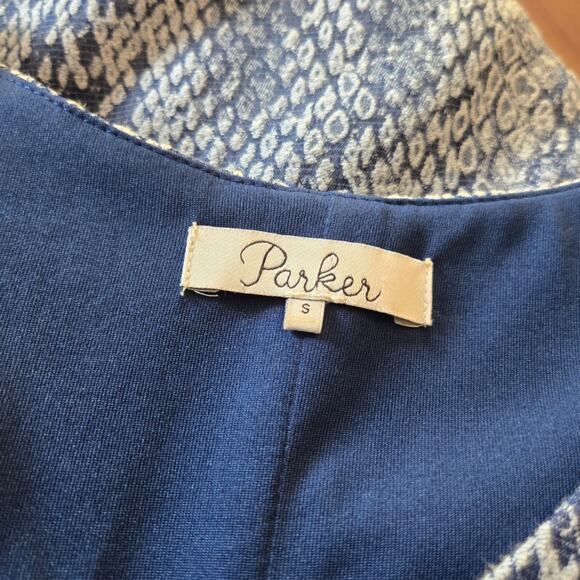 Parker Blue Snake Print Halter Fit and Flare Dress sz S - Picture 4 of 5